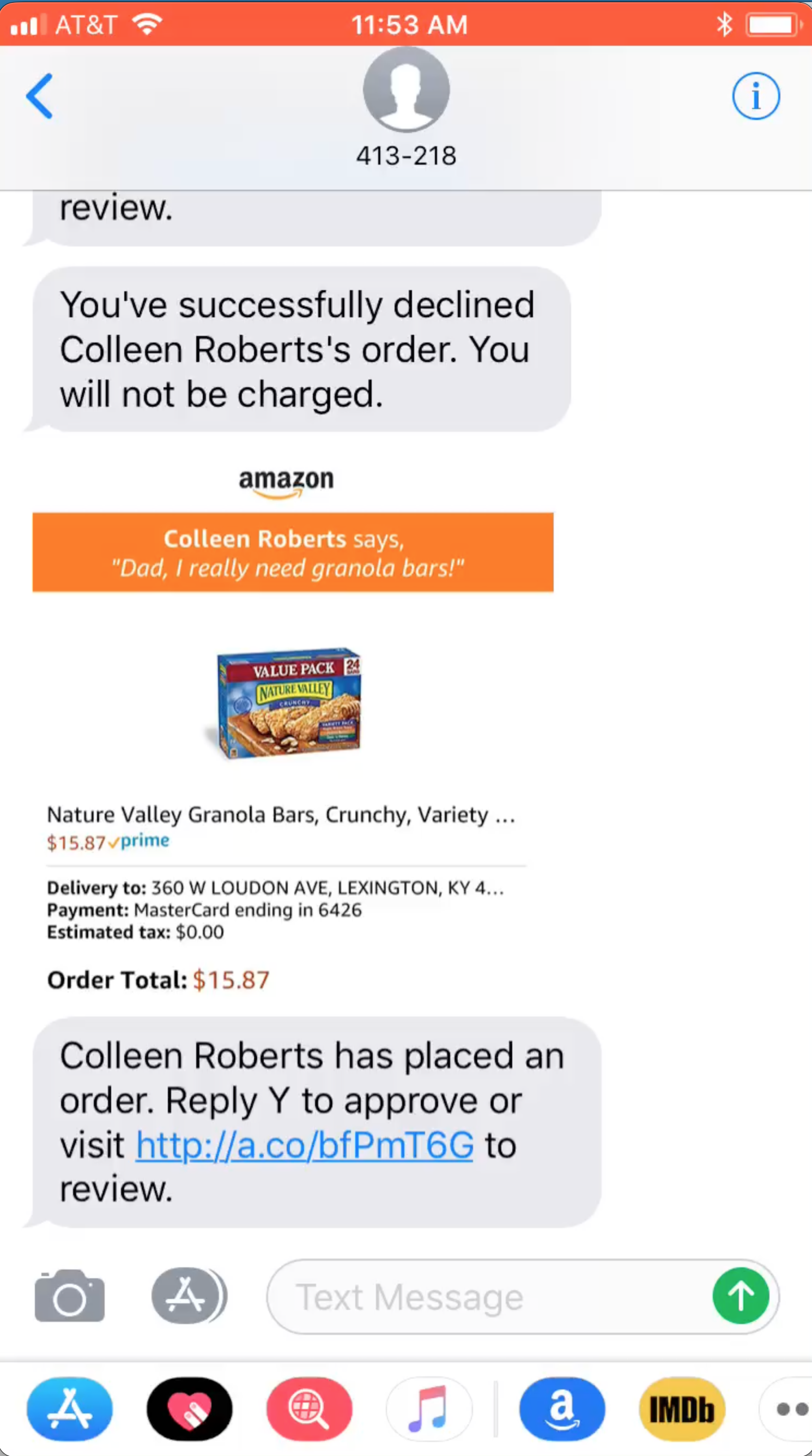 Amazon Teen purchase approval via text message
